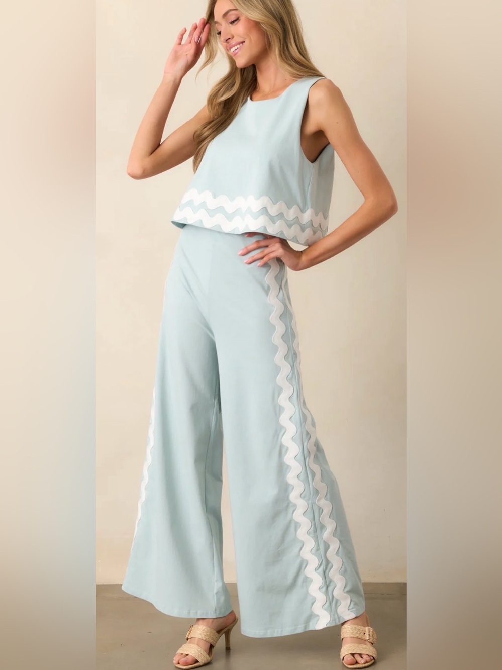 PROSPERINA KAYLA ANCIENT WATERS AQUA COTTON JUMPSUIT